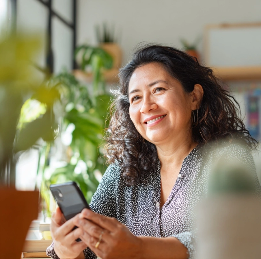 Femme remplissant un questionnaire Aldebaran sur son téléphone