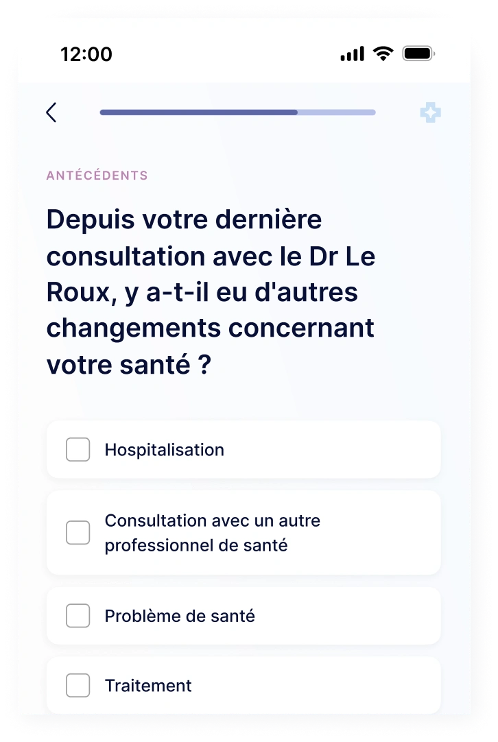 Interface patient : questionnaire de pré-consultation sur smartphone