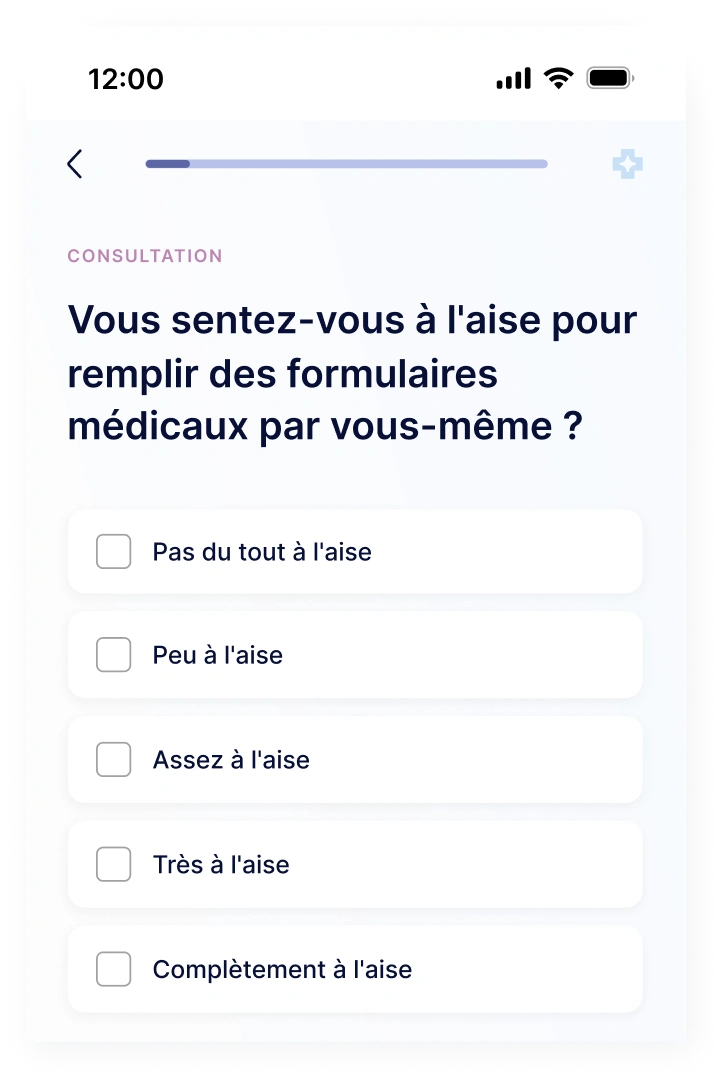 Interface patient : questionnaire de pré-consultation sur smartphone