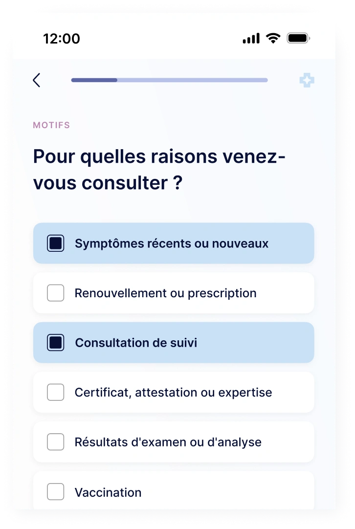 Interface patient : questionnaire de pré-consultation sur smartphone