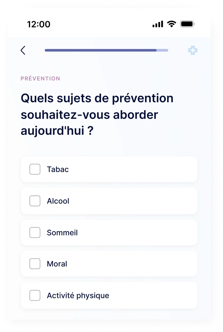Interface patient : questionnaire de pré-consultation sur smartphone